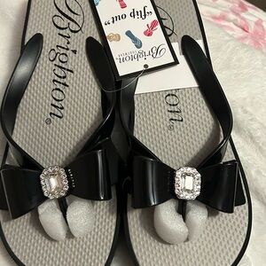 Brighton Women's Black Sandals with Rhinestone Bow